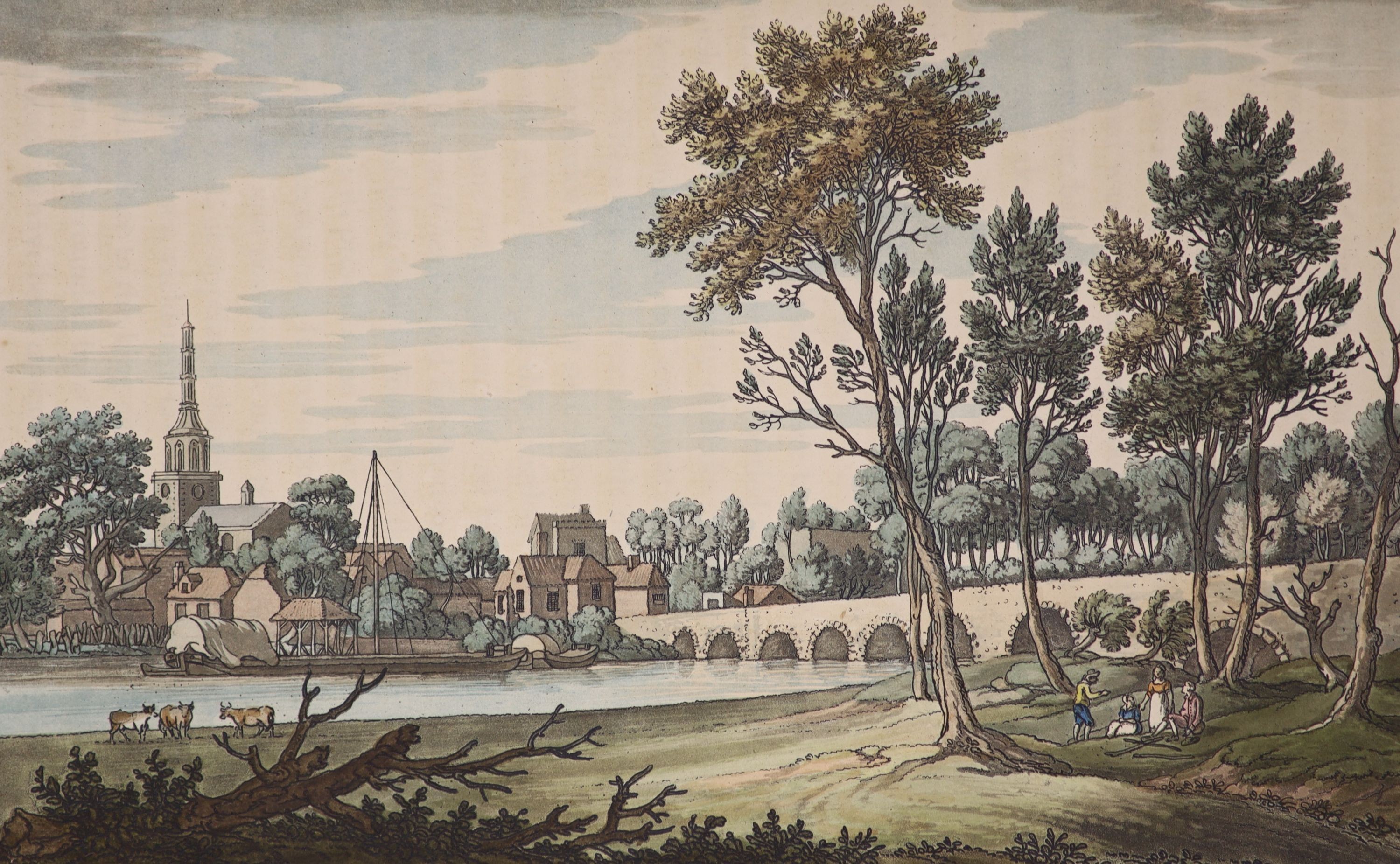 Boydell, James - Boydell, Josiah - An History of the River Thames, first edition, folio, 2 vols in 1, later red morocco gilt, illustrated by J. Farrington, with frontis, 76 hand-coloured aquatint plates and folding map,